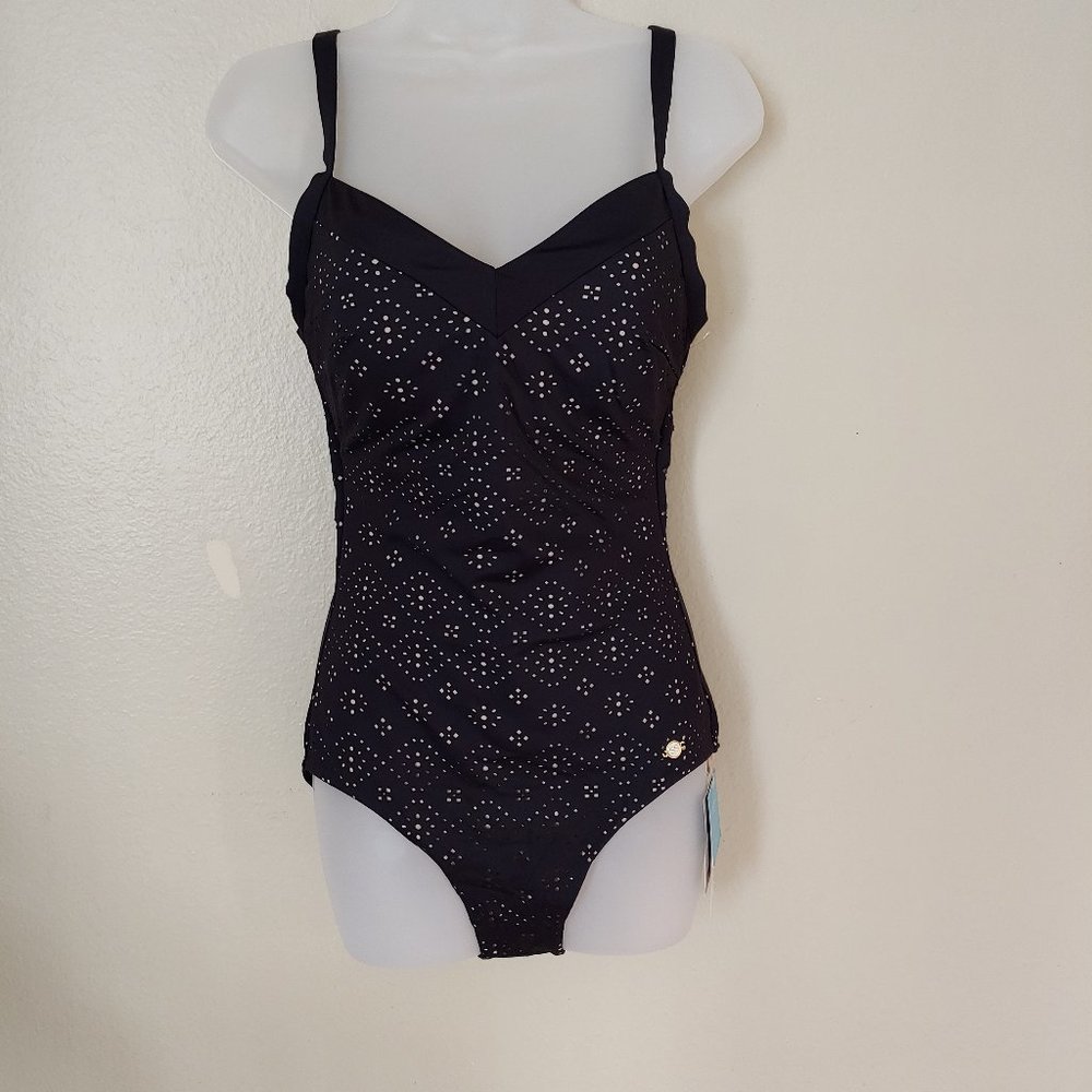 Sunseeker -  Black One piece Swimsuit with Laser cut  USA Size 8